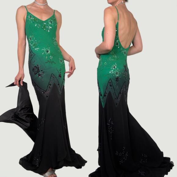 Sue Wong Wicked Elphaba wedding dress formal gown beaded witch silk green maxi 6 - Picture 1 of 17